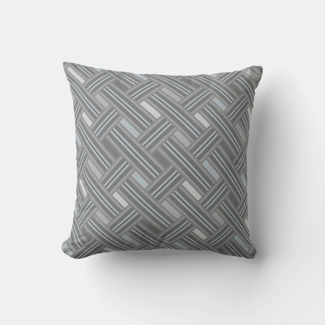 Grey Plaid Weave Throw Pillow (Front)