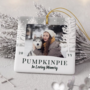 Grey Plaid Winter Pine Tree Pet Memorial Photo Ceramic Ornament