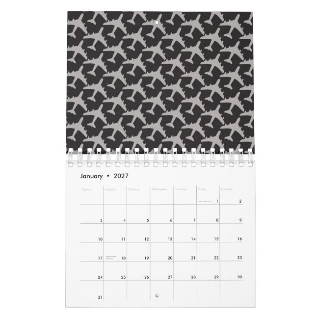 Grey Plane Airplanes Pilot Plane Aviation Aviator Calendar (Jan 2027)