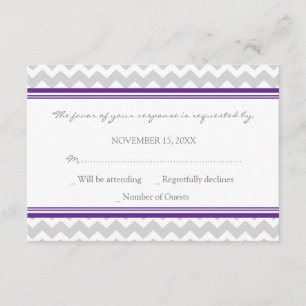 Grey Plum Chevron RSVP Wedding Card