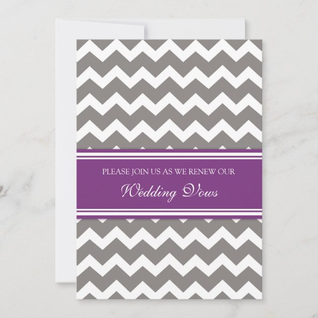 Grey Plum Chevron Wedding Vow Renewal Invitations (Front)