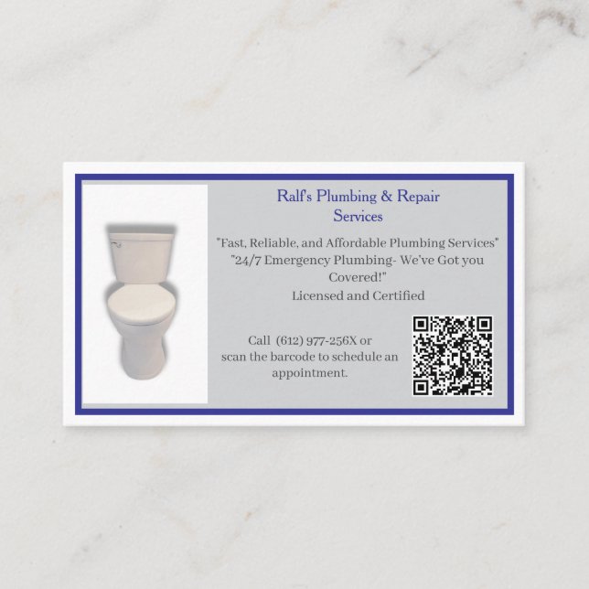 Grey Plumber Plumbing Services Toilet  Business Card (Front)