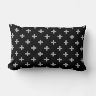 Grey polka crosses on black lumbar pillow