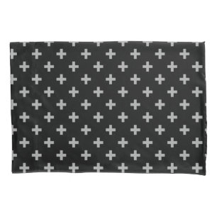 Grey polka crosses on black pillowcase