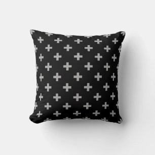 Grey polka crosses on black throw pillow