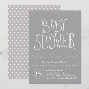 Grey Polka Dot Baby Shower Grey Modern Invitation