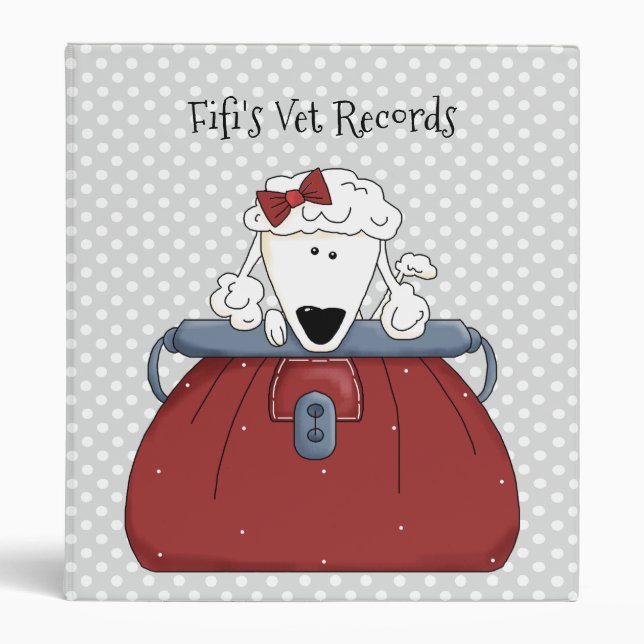 Grey Polka Dot Poodle Vet Records Binder (Front)