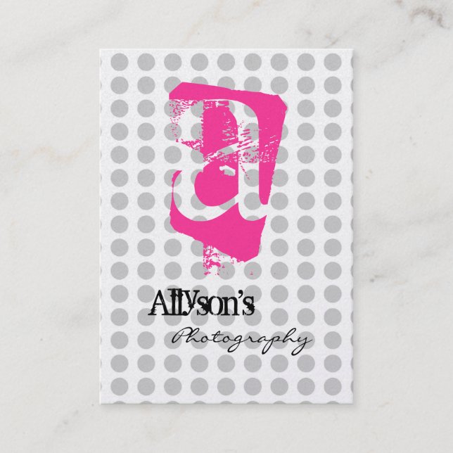 Grey Polka Dots Background Monogram Business Cards (Front)