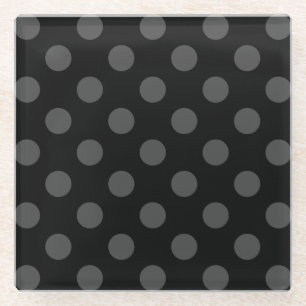 Grey polka dots on black glass coaster