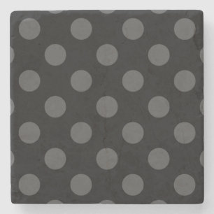 Grey polka dots on black stone coaster