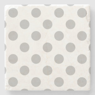 Grey polka dots on white stone coaster