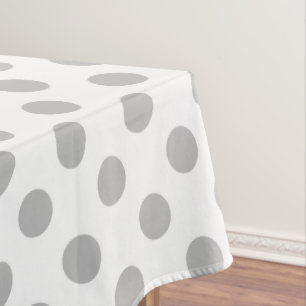 Grey polka dots on white tablecloth