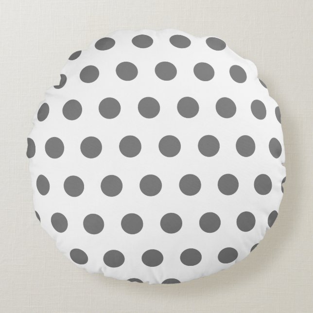 Grey polka dots pattern on white round pillow (Front)