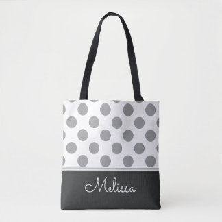 Grey Polka Dots | Personalized Tote Bag