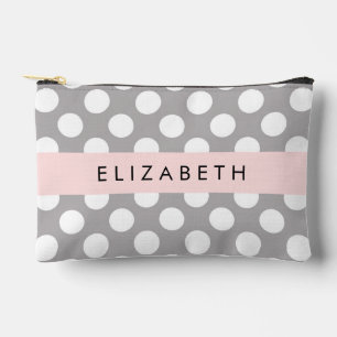 Grey Polka Dots, Polka Dot Pattern, Your Name Accessory Pouch