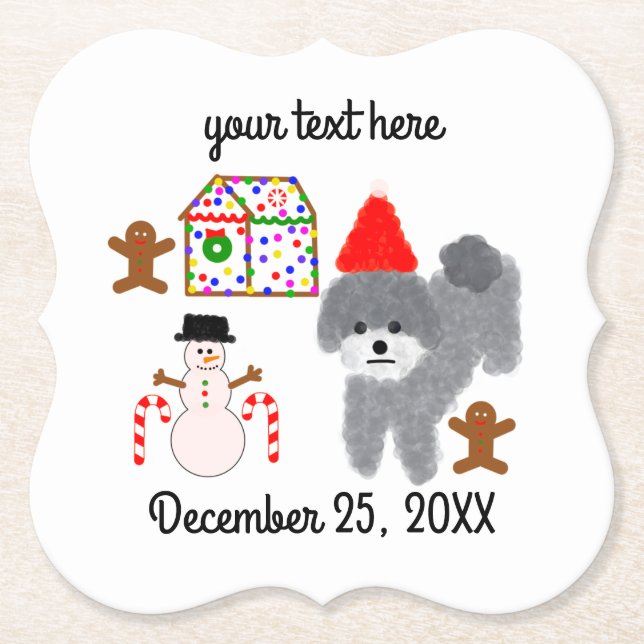 Grey Poodle Christmas #1-2 Paper Coaster  (Front)