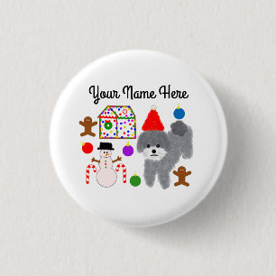 Grey Poodle Christmas #2 Button