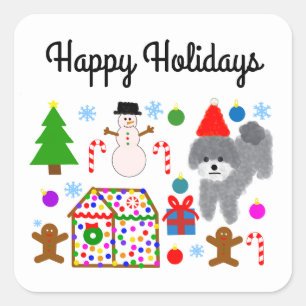 Grey Poodle Christmas #3-3 Stickers