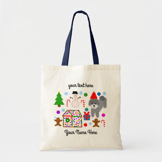 Grey Poodle Christmas #3 Tote Bag (Front)
