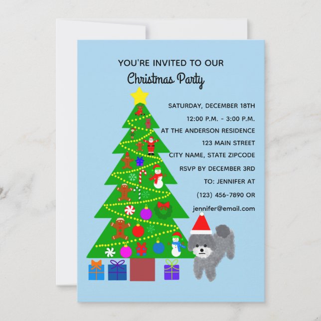 Grey Poodle Christmas #5-2 Invitation Card (Front)