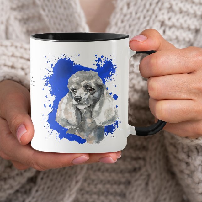 Grey Poodle Dog Blue Abstract Background Mug (Creator Uploaded)