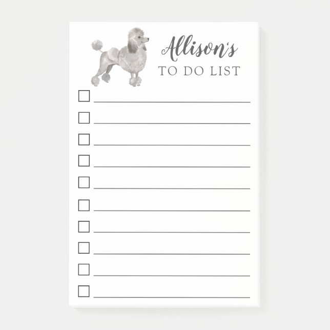 Grey Poodle Dog Personalized To Do List Post-it Notes (Front)