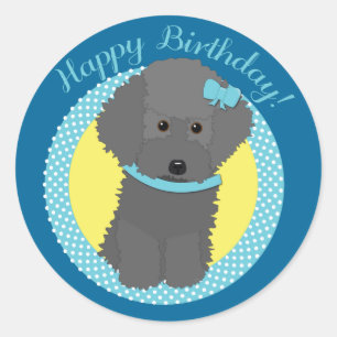 Grey Poodle Happy Birthday Stickers