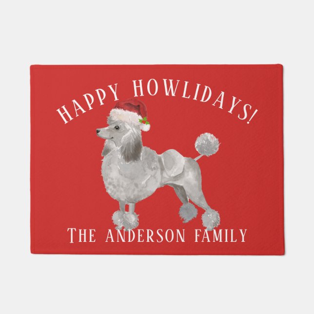 Grey Poodle Happy Howlidays Christmas Doormat (Front)