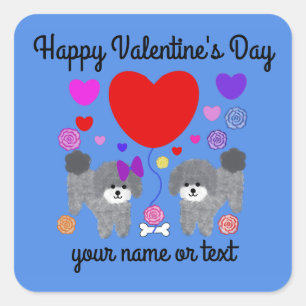 Grey Poodle Valentine #3 Stickers