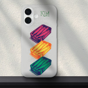 Grey Pop Art Sardine Art Grunge Drawing Monogram iPhone 16 Case