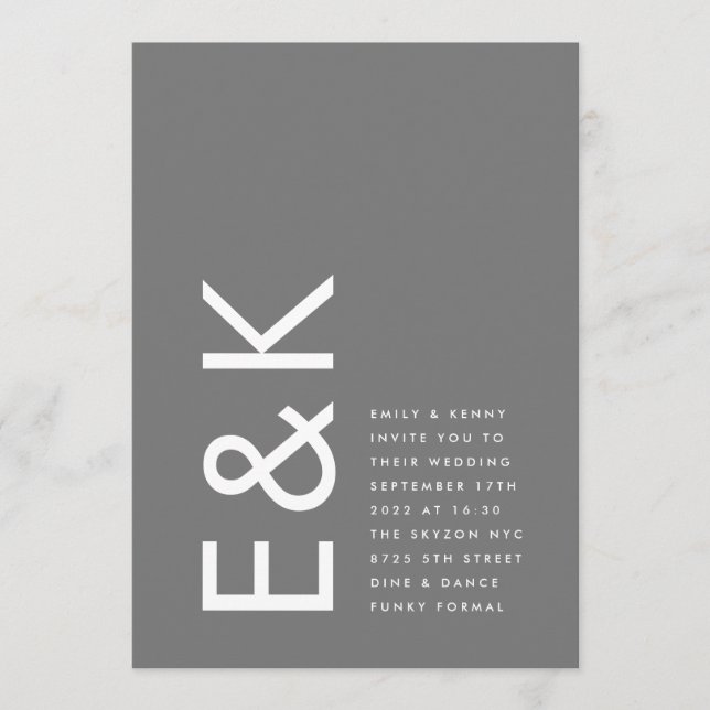  Grey Premium Ultimate Modern Monogram Fun Wedding Invitation (Front)