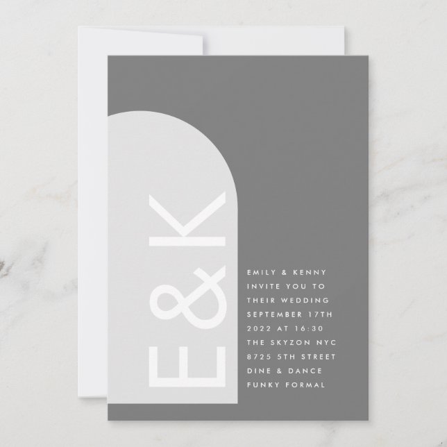 Grey Premium Ultimate Modern Monogram Wedding Arch Invitation (Front)