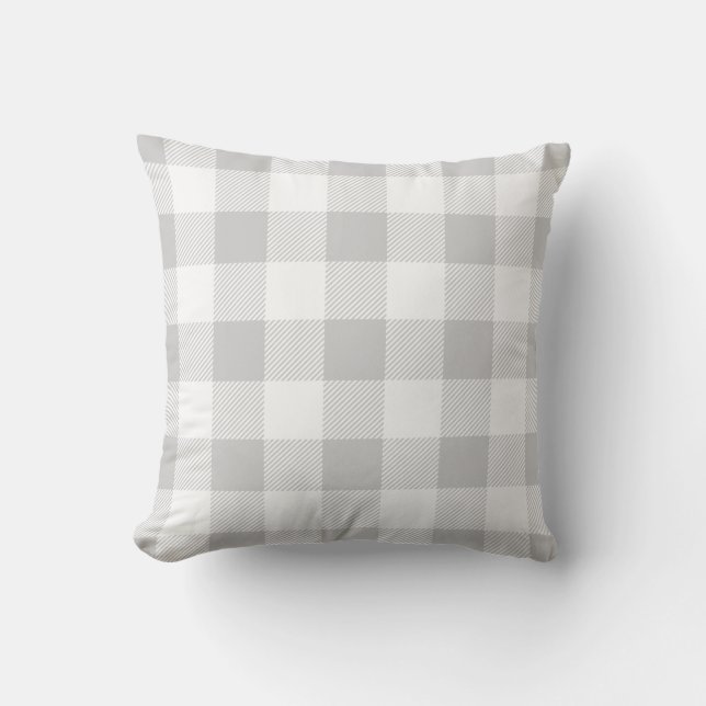 Grey Preppy Buffalo Check Plaid Throw Pillow (Front)