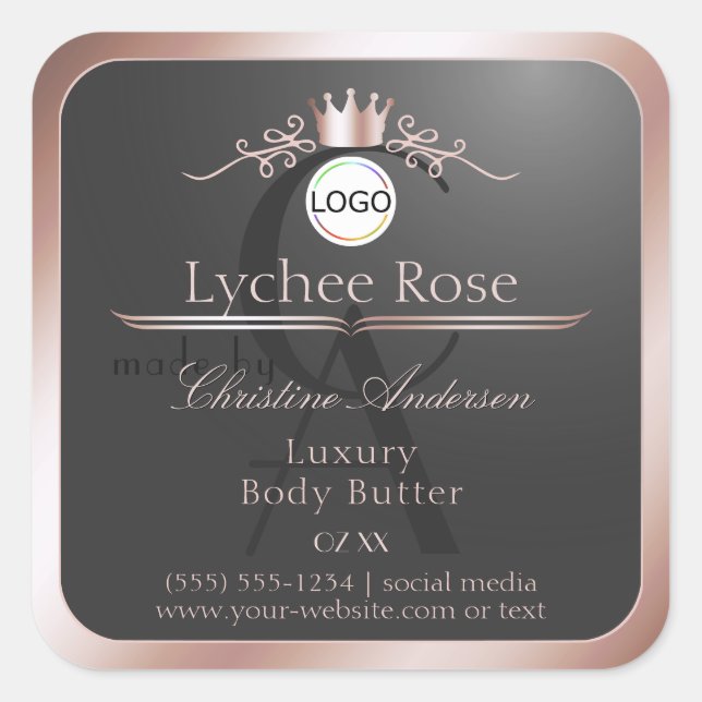 Grey Product Label Rose Gold Frame Logo Monogram (Front)