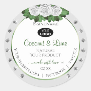 Grey Product Labels Green White Roses Jewels Logo