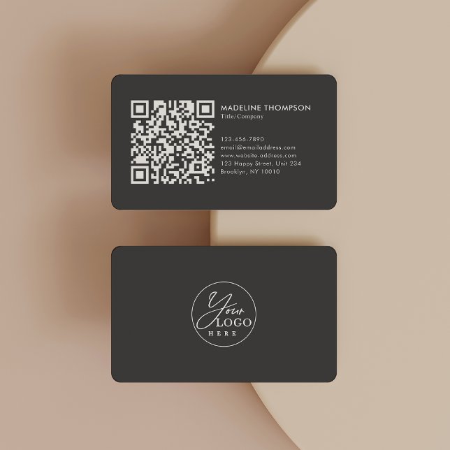 Grey Professional Generic Company Logo QR Code Business Card (Creator Uploaded)