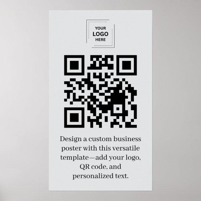 Grey Professional QR Code Business Logo Poster (Front)