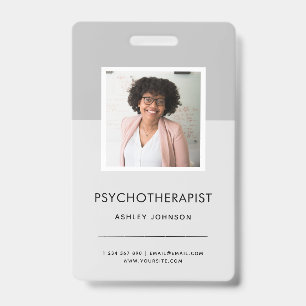 Grey Psychotherapist Counsellor Photo Name Tag ID Badge