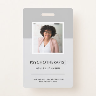 Grey Psychotherapist Counsellor Photo Name Tag ID Badge