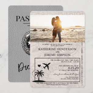 Grey Puerto Rico Passport Wedding Invitation