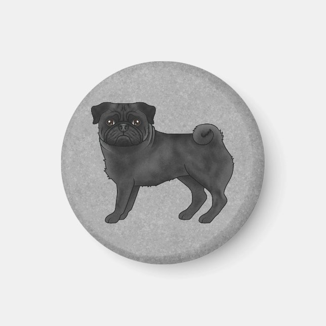 Grey Pug Dog Canine Cute Cartoon Illustration Blue Magnet (Front)