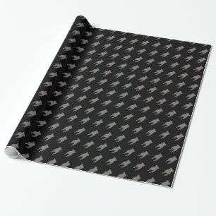 Grey Pug Silhouettes on Black Background Wrapping Paper