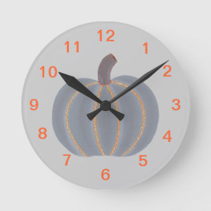 Grey Pumpkin Orange Trim Halloween Clock