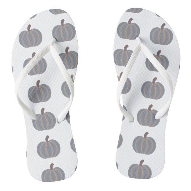 Grey Pumpkins Orange Trim Autumn FlipFlops (Footbed)