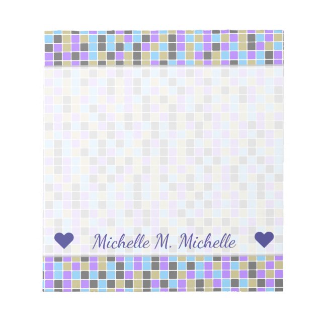 Grey, Purple, Beige, Blue Squares/Tiles Pattern Notepad (Front)