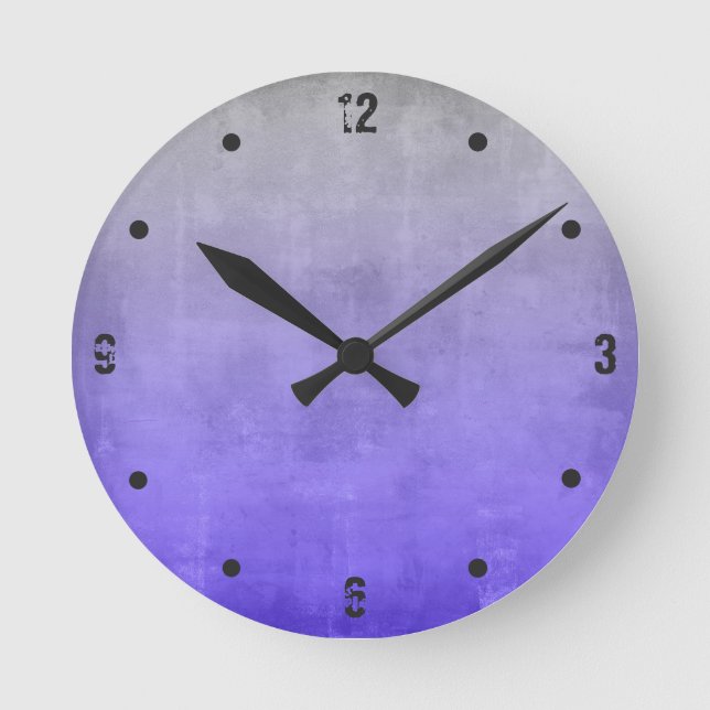 Grey Purple Blue Modern Rustic Abstract Round Clock (Front)