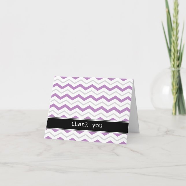 Grey & Purple Chevron custom Thank You Cards (Front)