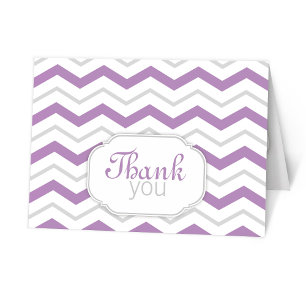 Grey Purple Chevron Modern Thank Cartes