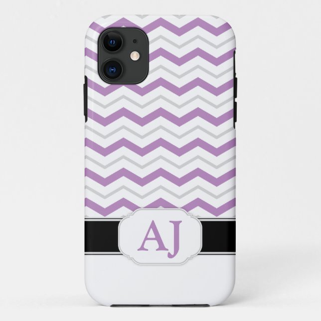 Grey & Purple Chevron Monogram iPhone 5 Case (Back)