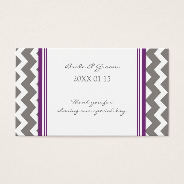 Grey Purple Chevron Wedding Favour Tags (Front)